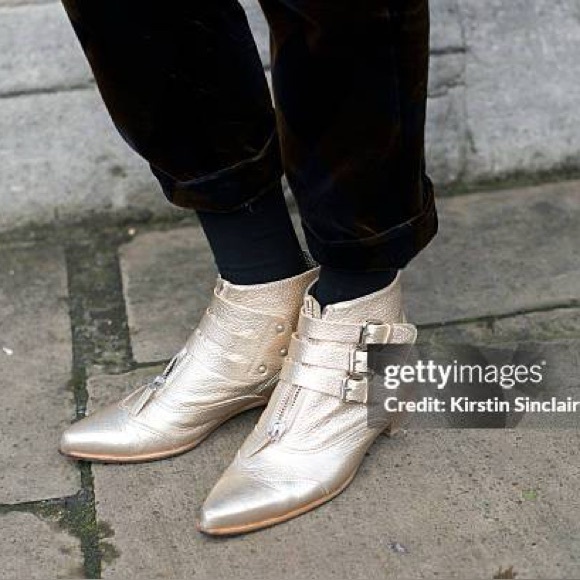 Tabitha Simmons / Early gold metallic ankle boot leather bootie 38.5 8.5 - Picture 2 of 8